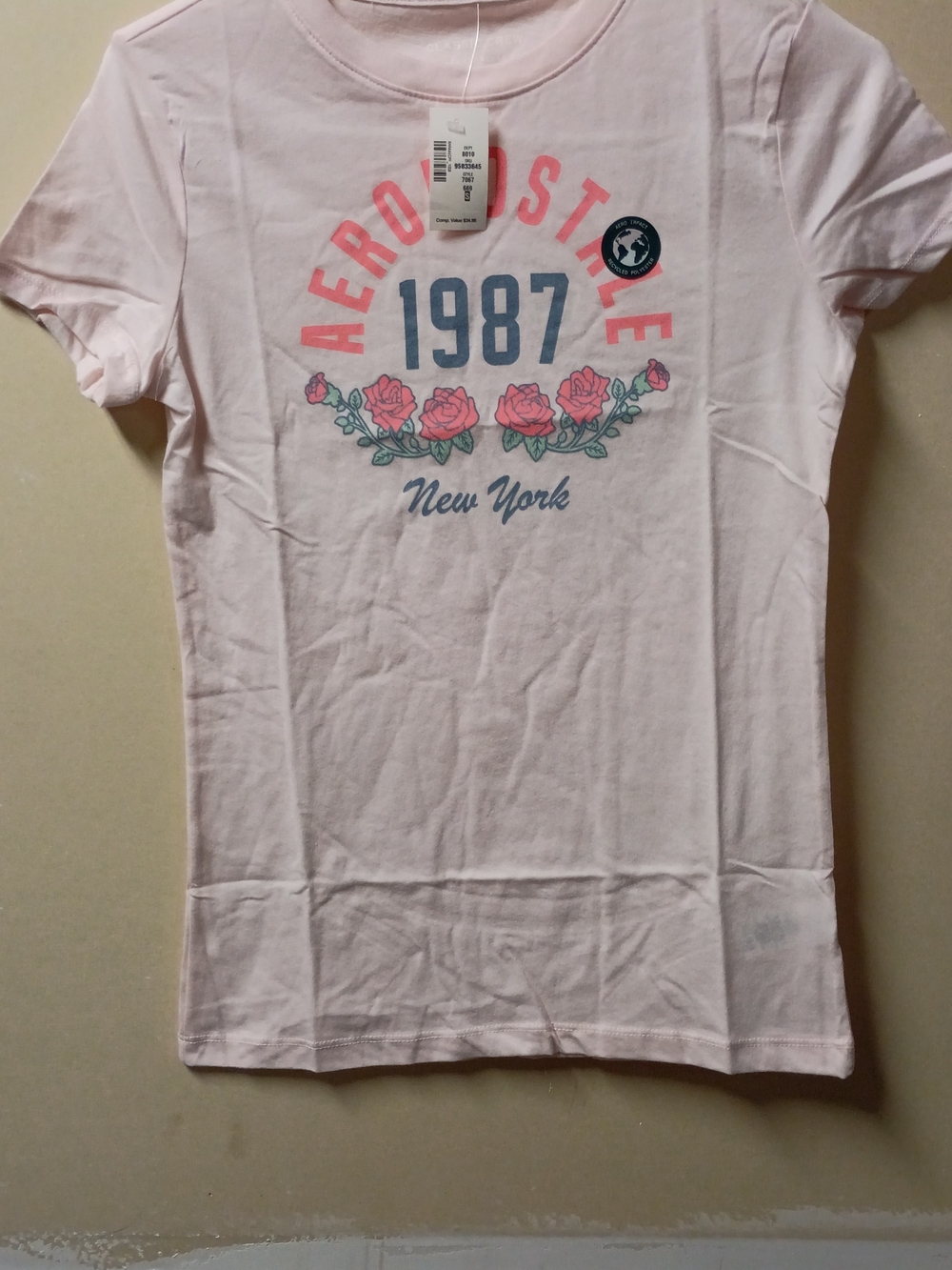 Aeropostale Light Pink Graphic Tee with Blue and Pink Print